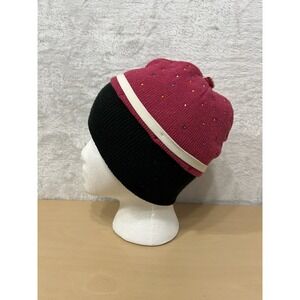 Vintage Wigwam Knit Beanie Hat Pink Black Sprinkles Pom Made USA